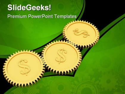 Golden dollar gears industrial powerpoint templates and powerpoint backgrounds 0511