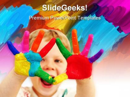 Happy child with painted hands art powerpoint templates and powerpoint backgrounds 0711