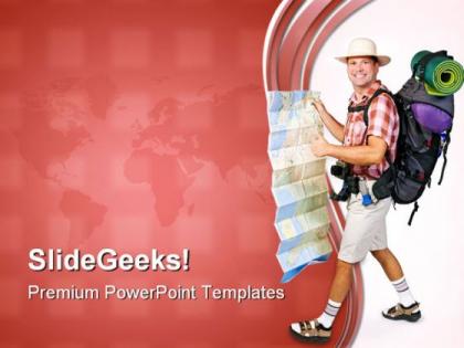 Hiker with map vacations powerpoint templates and powerpoint backgrounds 0711