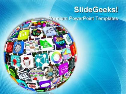 Icons in a sphere globe powerpoint templates and powerpoint backgrounds 0211