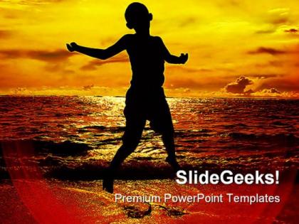 Jump of joy beach powerpoint backgrounds and templates 0111