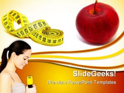 Measuring tape with red apple health powerpoint templates and powerpoint backgrounds 0311