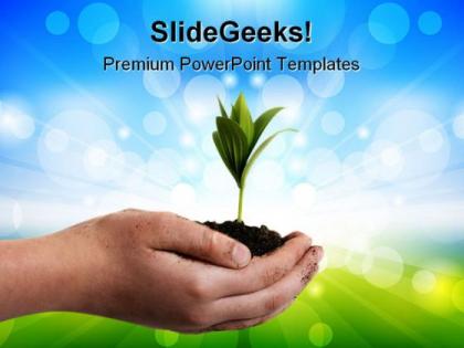 Plant in hands nature powerpoint templates and powerpoint backgrounds 0511