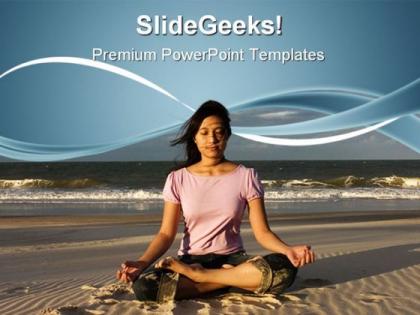 Woman meditating beach powerpoint templates and powerpoint backgrounds 0611