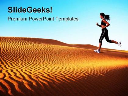 Woman running on desert health powerpoint templates and powerpoint backgrounds 0811