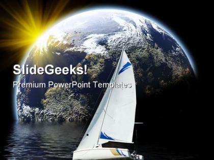 Yacht in planet earth powerpoint backgrounds and templates 0111