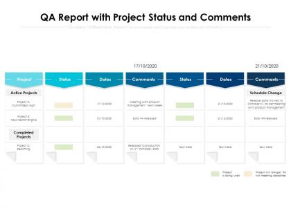 Qa report with project status and comments