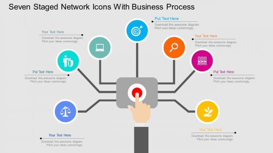 Qj seven staged network icons with business process flat powerpoint design