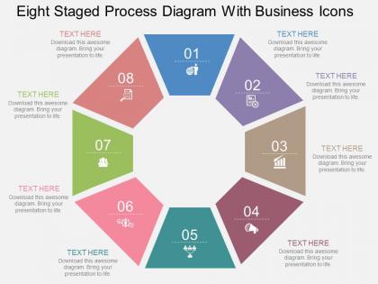 Ql eight staged process diagram with business icons flat powerpoint design