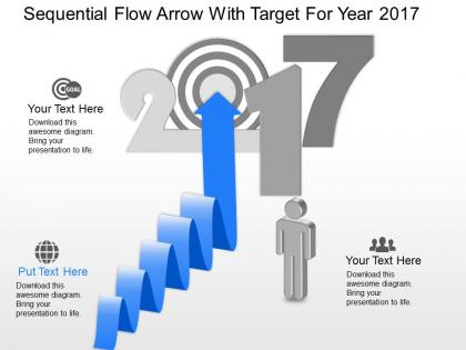 Ql sequential flow arrow with target for year 2017 powerpoint template