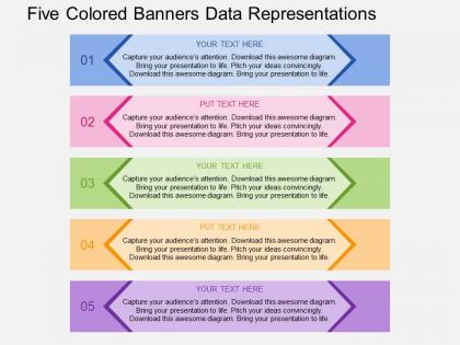 Qp five colored banners data representations flat powerpoint design