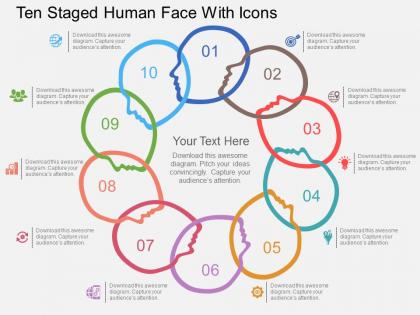 Qs ten staged human face with icons flat powerpoint design