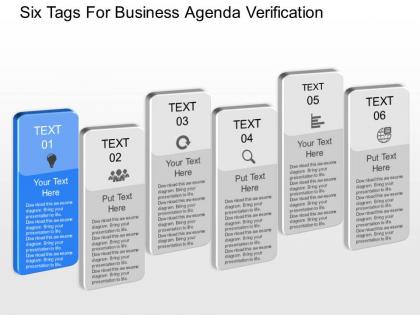 Qt six tags for business agenda verification powerpoint template