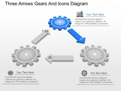 Qu three arrows gears and icons diagram powerpoint template