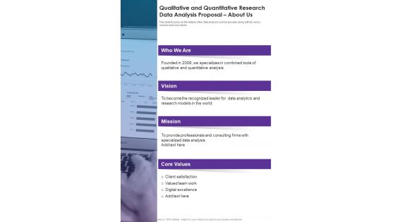 Qualitative And Quantitative Research Data Analysis Proposal About Us One Pager Sample Example Document