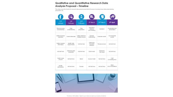Qualitative And Quantitative Research Data Analysis Proposal Timeline One Pager Sample Example Document