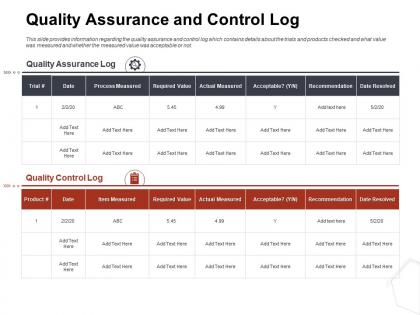 Quality assurance and control log value ppt file elements