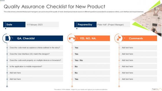 Quality Assurance Checklist For New Product Playbook For App Design And Development
