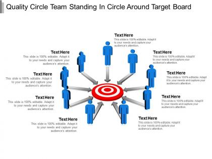 Quality circle team standing in circle around target board