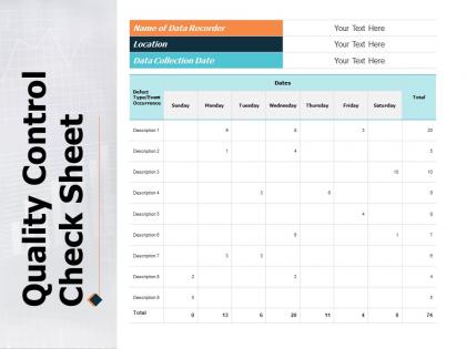 Quality control check sheet ppt powerpoint presentation gallery deck