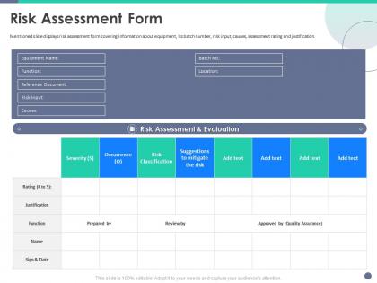 Quality control engineering risk assessment form ppt powerpoint presentation model