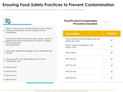 Quality management journey food processing firm ensuring food safety practices to prevent contamination