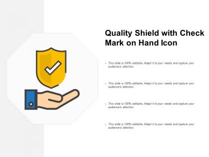 Quality shield with check mark on hand icon