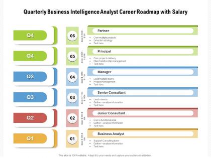 Quarterly business intelligence analyst career roadmap with salary