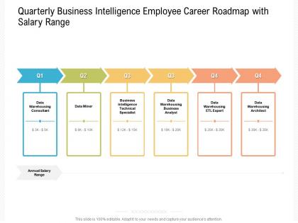 Quarterly business intelligence employee career roadmap with salary range