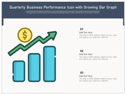 Quarterly business performance icon with growing bar graph
