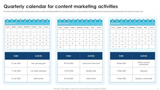 Quarterly Calendar For Content Marketing Activities