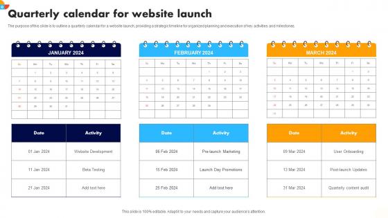 Quarterly Calendar For Website Launch