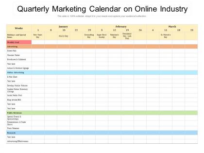 Quarterly marketing calendar on online industry