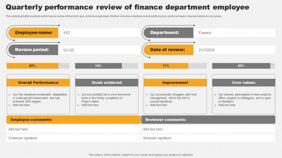 Quarterly Performance Review Of Finance Department Employee