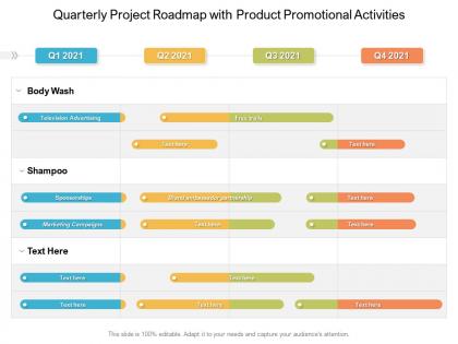 Quarterly project roadmap with product promotional activities