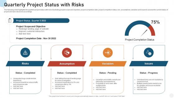 Quarterly project status with risks