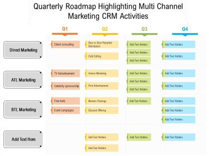 Quarterly roadmap highlighting multi channel marketing crm activities