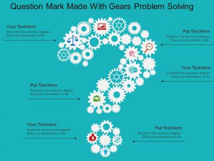 Question mark made with gears problem solving flat powerpoint design