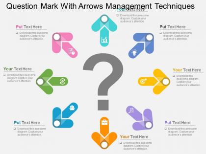 Question mark with arrows management techniques flat powerpoint design