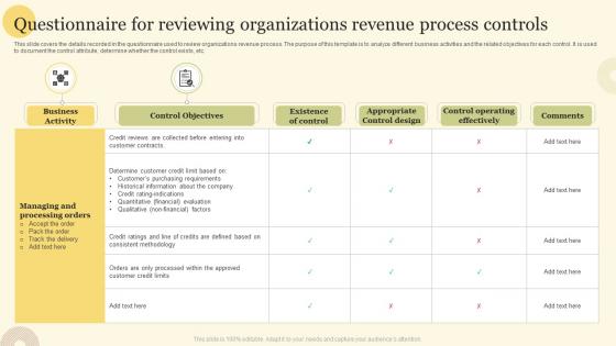 Questionnaire For Reviewing Organizations Revenue Process Controls