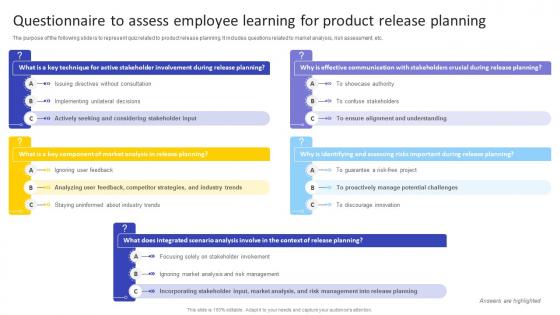 Questionnaire To Assess Employee Learning For Agile Product Owner Training Manual DTE SS