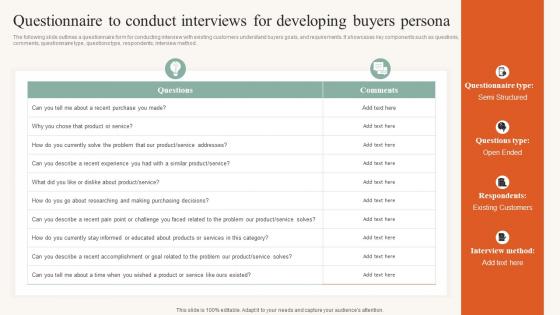 Questionnaire To Conduct Interviews For Developing Ideal Customer Profile MKT SS V