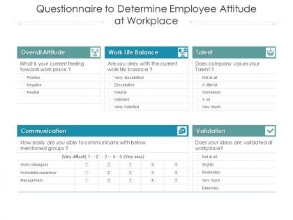 Questionnaire to determine employee attitude at workplace