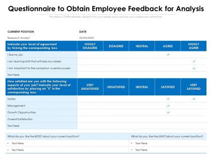 Questionnaire to obtain employee feedback for analysis