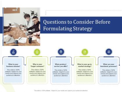 Questions to consider before formulating strategy team ppt icons
