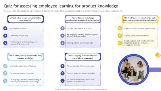 Quiz For Assessing Employee Learning For Agile Product Owner Training Manual DTE SS