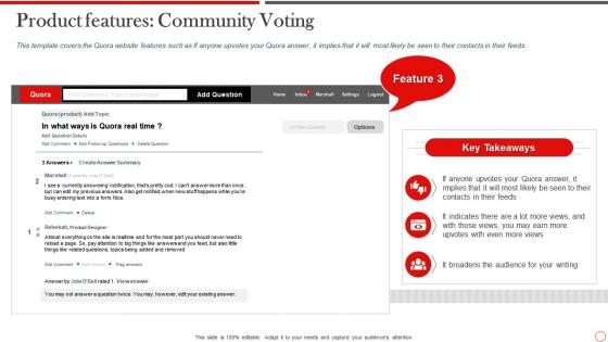 Quora pitch deck product features community voting ppt formats