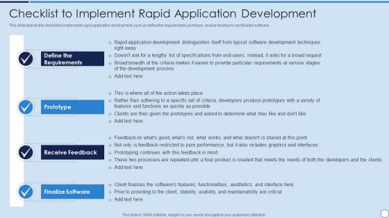 RAD Model Checklist To Implement Rapid Application Development Ppt Slides Layout