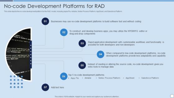 RAD Model No Code Development Platforms For RAD Ppt File Introduction