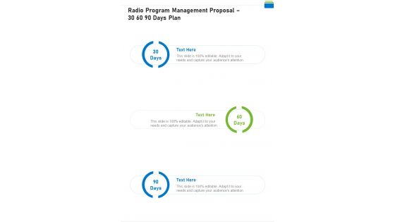 Radio Program Management Proposal 30 60 90 Days Plan One Pager Sample Example Document